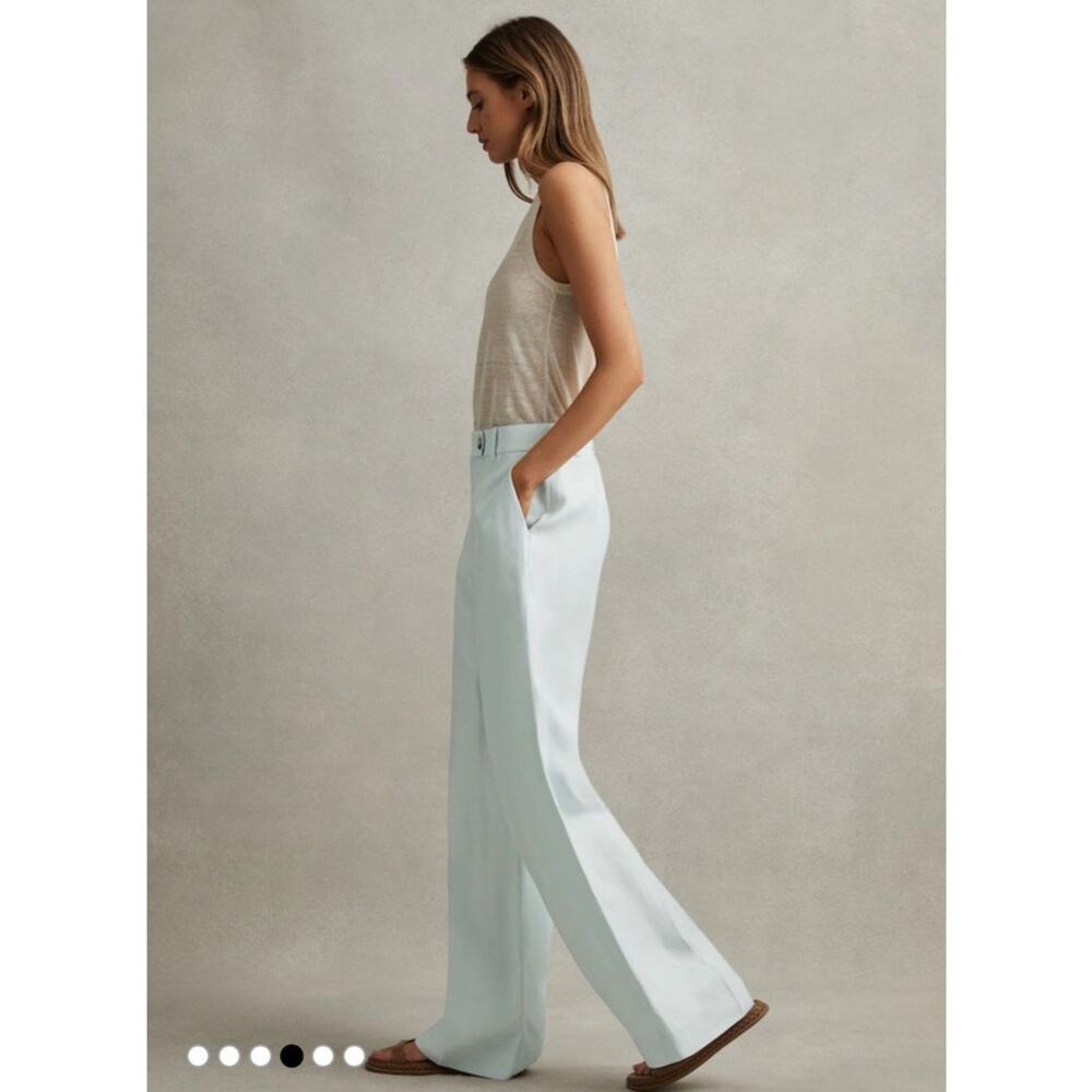 REISS Sky Blue Lori Viscose-Linen Wide Leg Suit Trousers - Picture 4 of 12